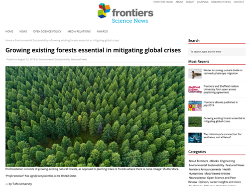 News Release: Growing existing forests essential in mitigating global crises